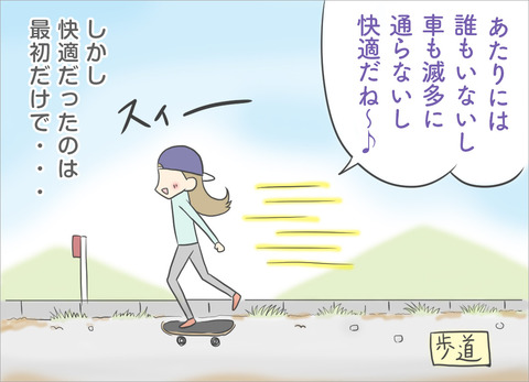 あたりは人もいないし、車も滅多に通らないので快適