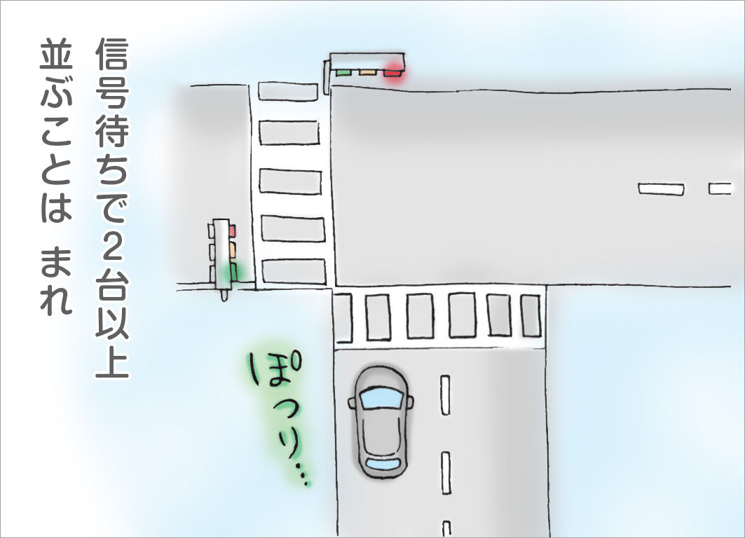 信号待ちで2台以上並ぶことはまれ 信号待ちで2台以上並ぶことはまれ