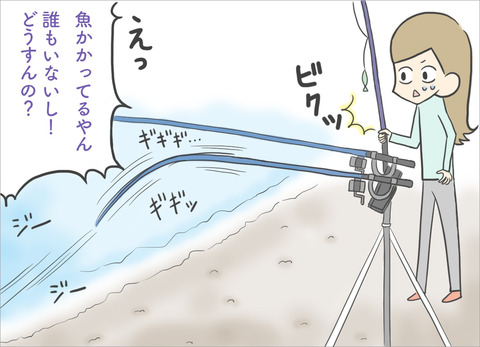 魚が掛かっているがあたりを見回しても誰もいない
