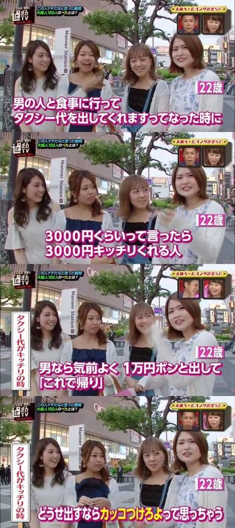 【悲報】女さん「タクシー代をケチる男はダサい、男なら1万くらいポンと出そうよ」