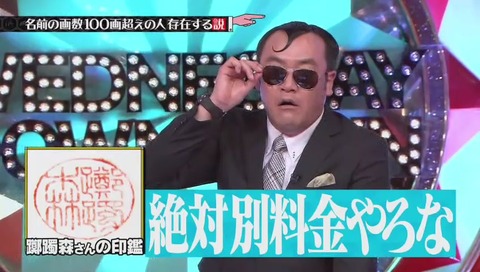水曜日のダウンタウン「名前の画数 100画超えの人 存在する説」画像