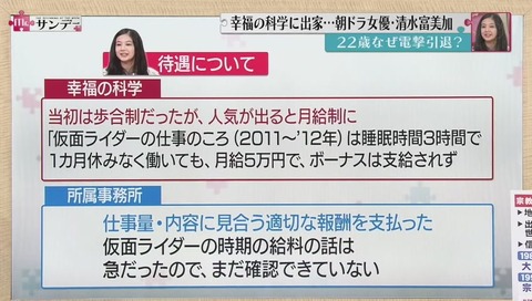 清水富美加 待遇について