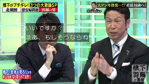 『橋下×羽鳥の番組』 橋下徹と米山隆一の口論