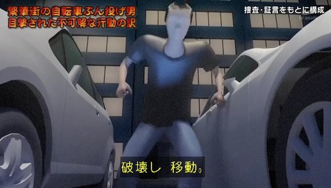 列島警察捜査網THE追跡 自転車蹴り倒し男 CG ドアミラー破壊