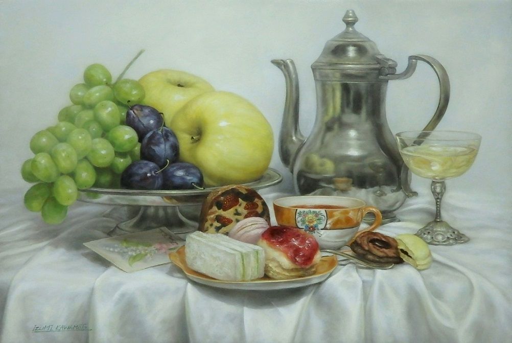 ☆アンティーク 油彩画 静物画(果物)、作家物、ガラス入り 美 ☆アンティーク 油彩画 静物画(果物)、作家物、ガラス入り 美