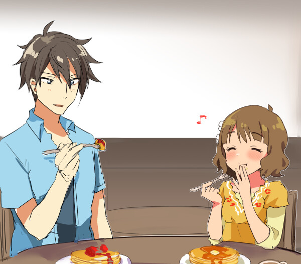 ミリマス落書き パンケーキを一緒に食べてる桃子先輩と握野英雄 グリマス日和 アイドルマスターミリオンライブ情報まとめ