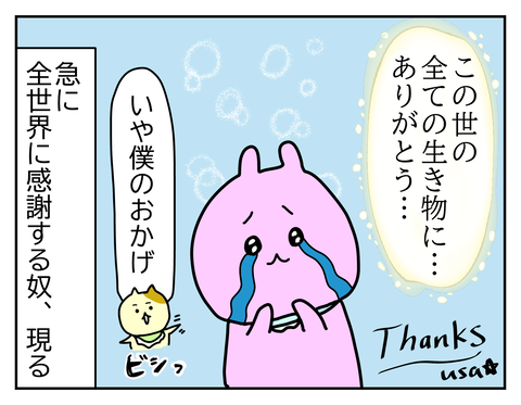 ありがたみを感じすぎて全世界に感謝しだすうさちゃん、