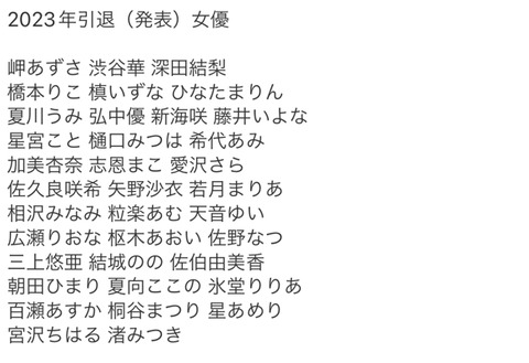 ２０２３年引退（引退発表）したＡＶ女優一覧W.W.W.W.W.W.W.W.W.W.