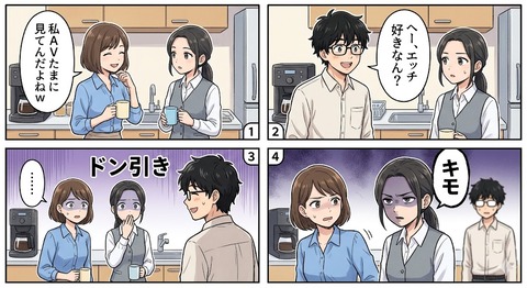 同僚女「私AVたまに見てんだよねw」ワイ「へー、エッチ好きなん？」のトップ画像