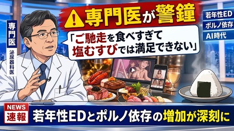 【悲報】専門医が警鐘「若者はご馳走（AV）を食べ過ぎて塩むすびで満足できない」