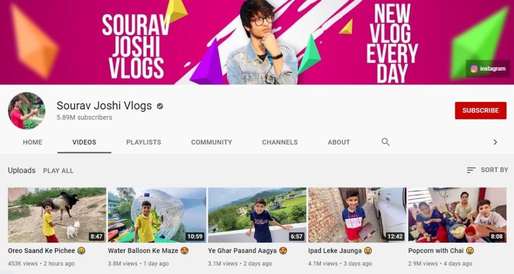 Sourav Joshi YouTube channel of Vlogs