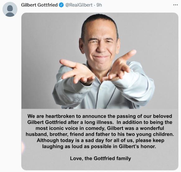 Gilbert Gottfried family confirmed his death