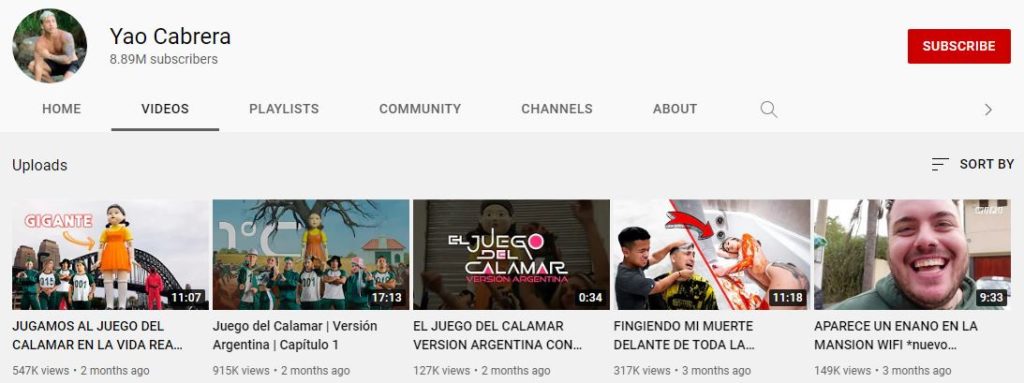 Yao Cabrera Youtube channel