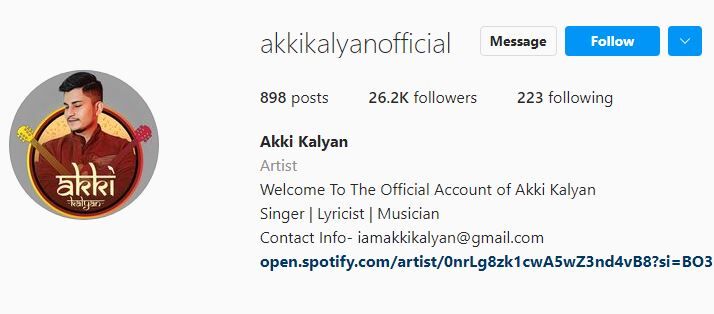 Akki Kalyan IG handle