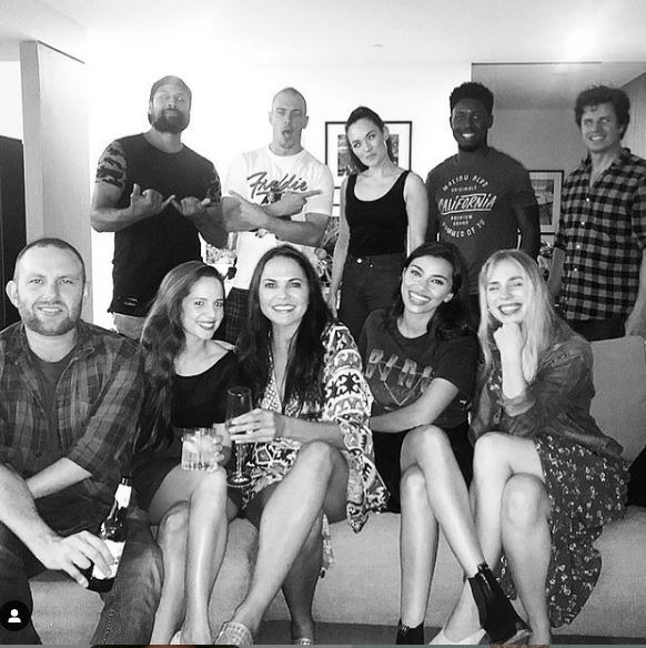 Melanie Zanetti with the cast of Love and Monsters