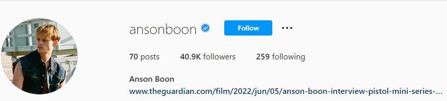 Anson`s Instagram account