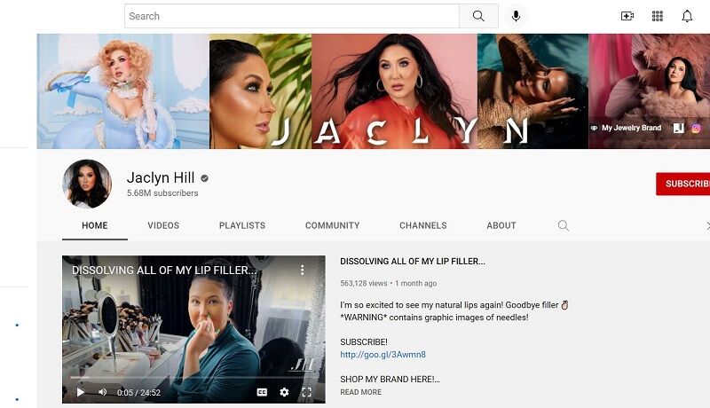 Jaclyn Hill has 5.68 million on her YouTube channel