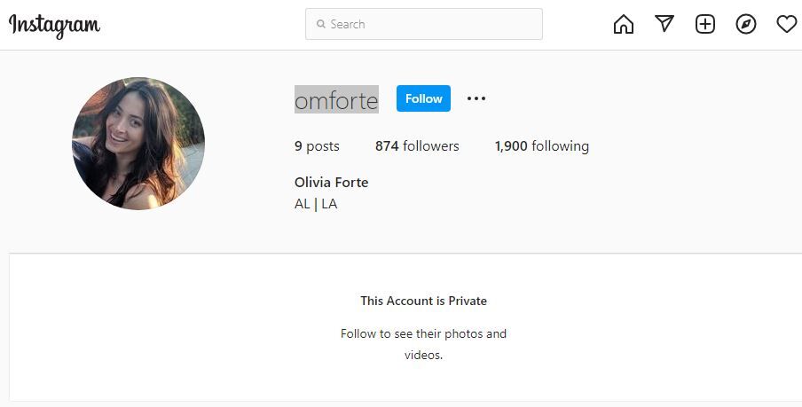 Olivia Modling Instagram account
