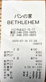 2023.07.15ベツレヘムレシート
