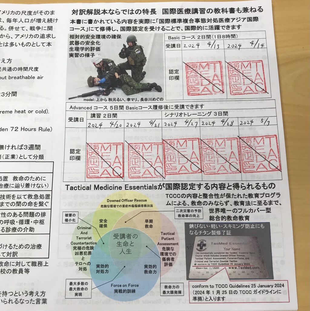 TCCC 最新2024ガイドライン対訳解説本228ページ版など、新刊が出 TCCC 最新2024ガイドライン対訳解説本228ページ版など、新刊が出