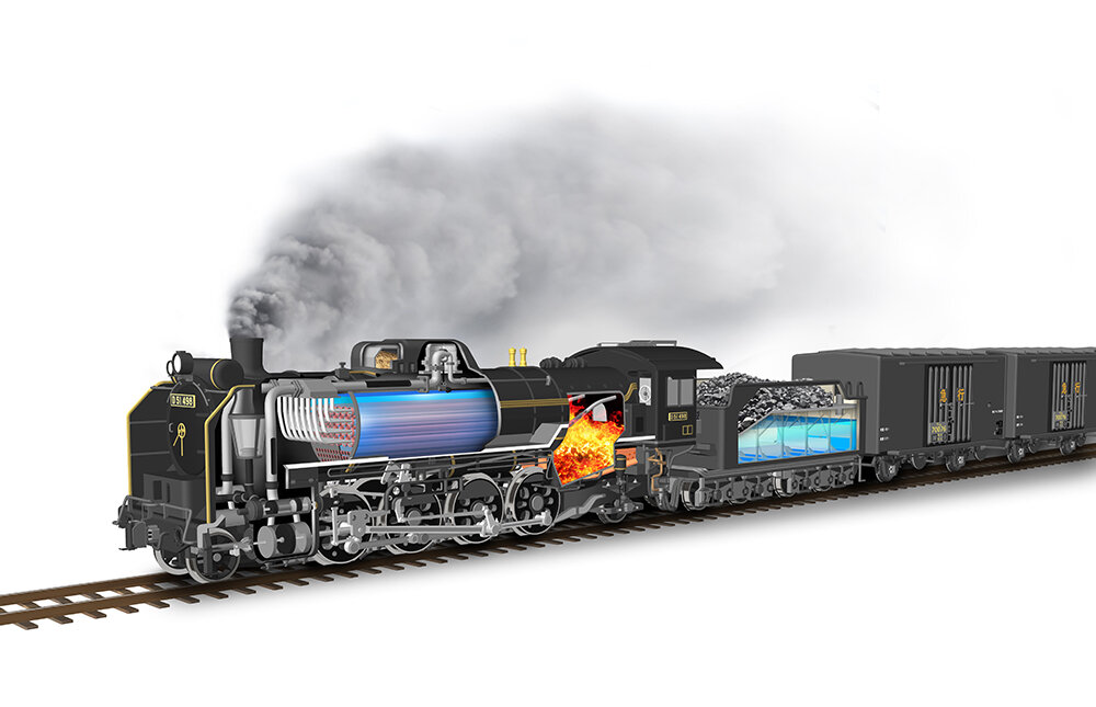 Slの中間 蒸気機関車 D51 名列車 透視図鑑 鉄道開業150年 のりものの透視図イラスト