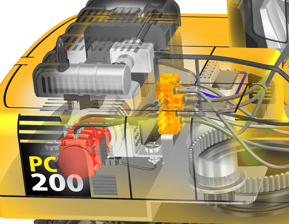 工事車両 ショベルカーpc0のしくみを説明 透視図イラスト