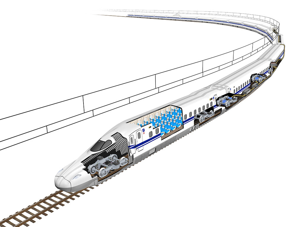 電車の中間 新幹線n700s 新幹線n700a のりものの透視図イラスト