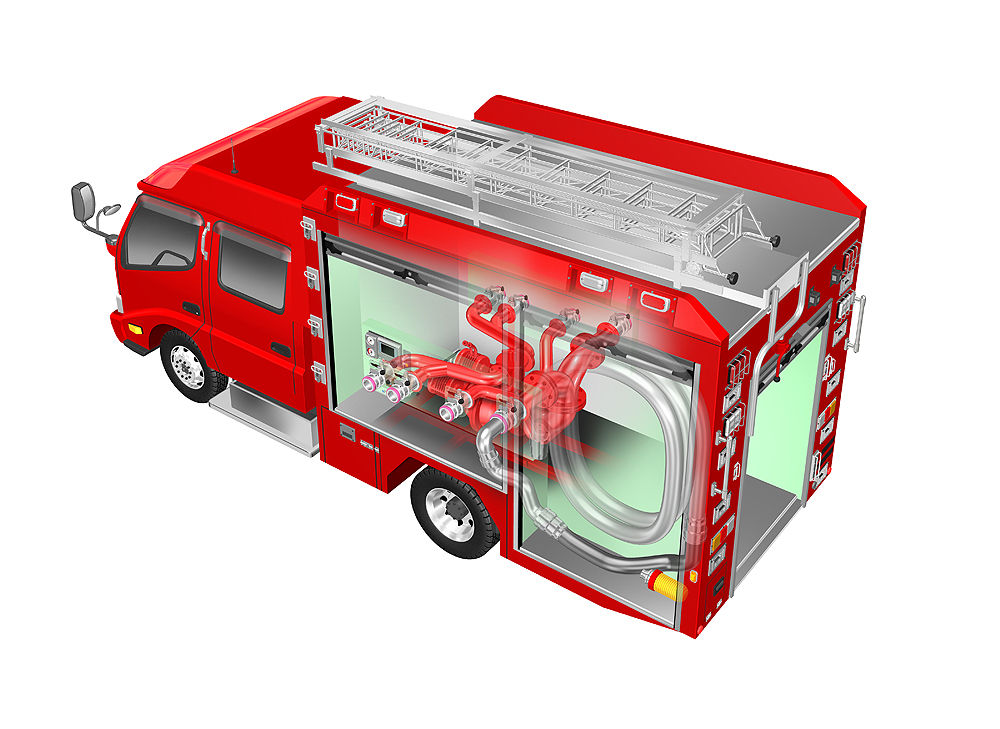 緊急車両 日本の消防車17 モリタｃｄ ｉ型ポンプ車 透視図イラスト