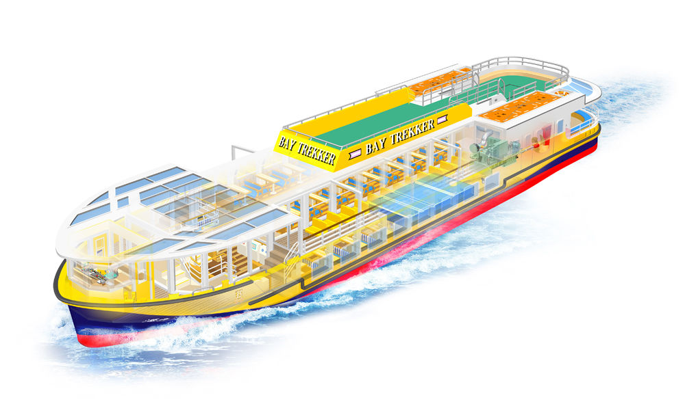 船の中間 東京水上バス海舟のしくみを説明 のりものの透視図イラスト