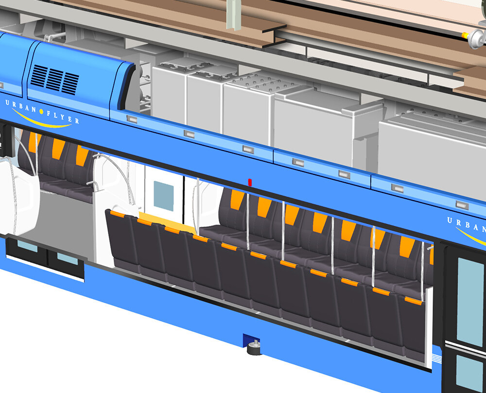 電車の中間 千葉都市モノレール0系 透視図イラスト 電車の中間 千葉都市モノレール0系 透視図イラスト