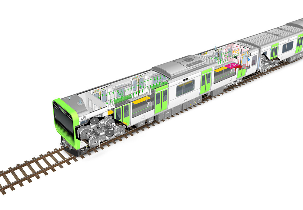 通勤電車の中間 名列車 透視図鑑 鉄道開業150年 のりものの透視図イラスト 通勤電車の中間 名列車 透視図鑑 鉄道開業150年 のりものの透視図イラスト