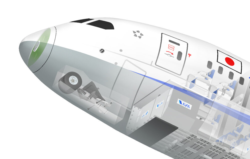 飛行機の中間 旅客機anaボーイング787 8のしくみを説明 透視図イラスト