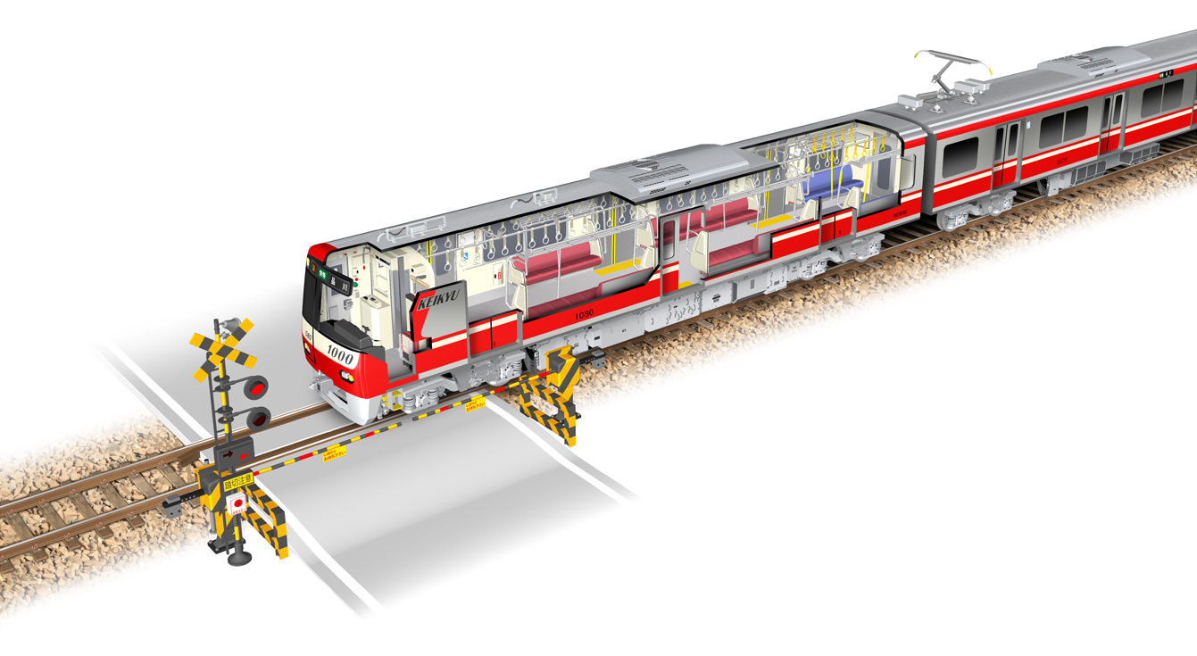 電車の中間 京浜急行電鉄 1000系 2代 のしくみを説明 透視図イラスト