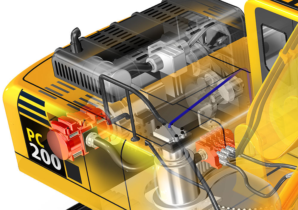 工事車両 ショベルカーpc0のしくみを説明 透視図イラスト