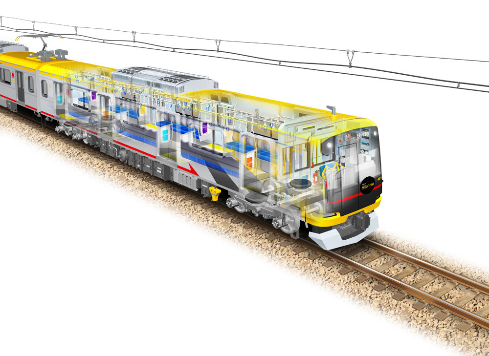 電車の中間 渋谷ヒカリエ号5050系 4000番台のしくみを説明 のりものの透視図イラスト 電車の中間 渋谷ヒカリエ号5050系 4000番台のしくみを説明 のりものの透視図イラスト