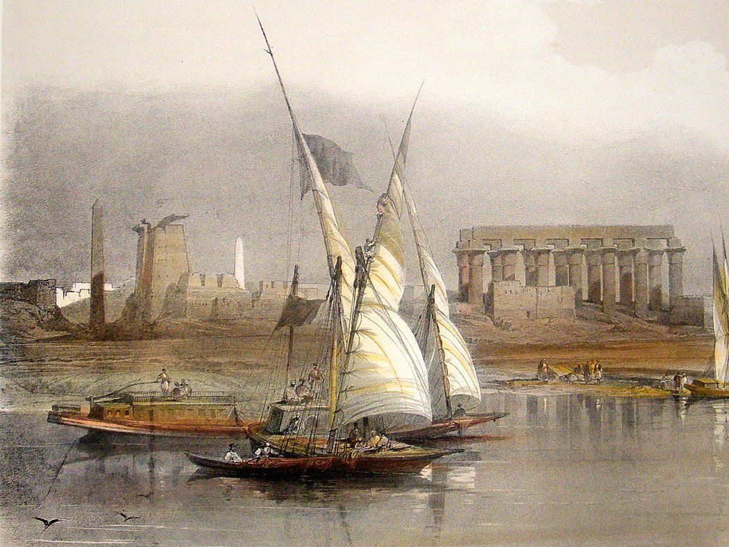 1840年頃のエジプトの風景を描いたデビッドロバーツの絵画 : SPT
