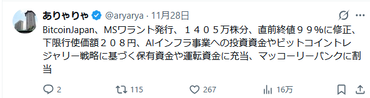 Bitcoin Japan（8105）MSワラント発行による株式稀薄化が懸念されストップ安