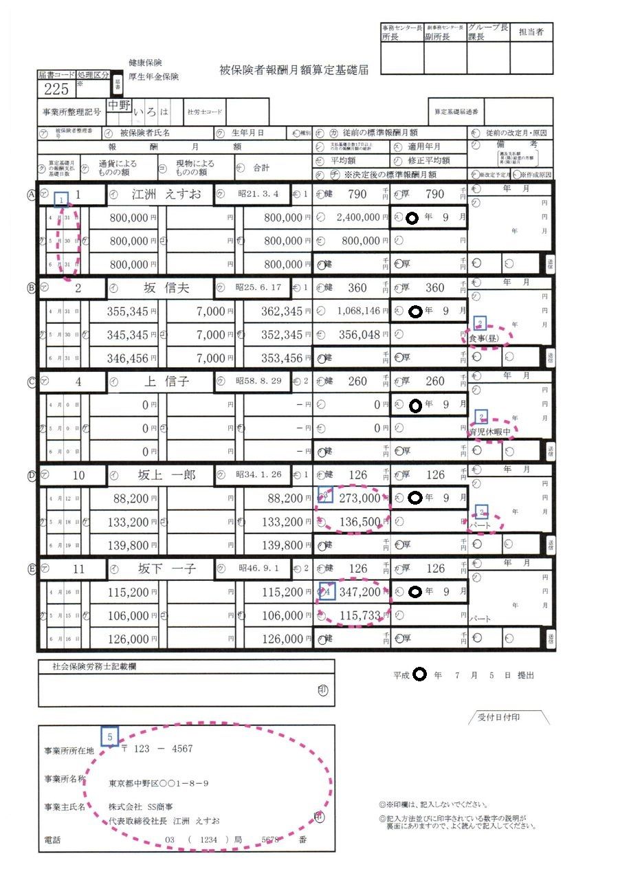 二以上勤務者 算定基礎届 記入例