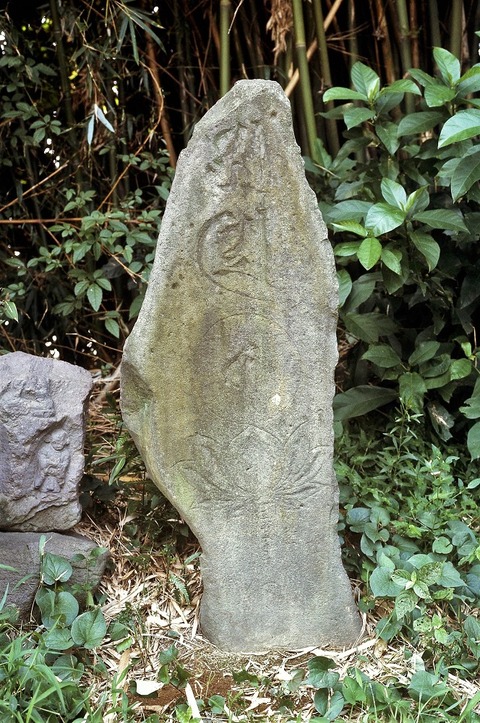 大野薬師堂梵字「アミダ」自然石塔婆正平十九年宇城市19810813 (3)