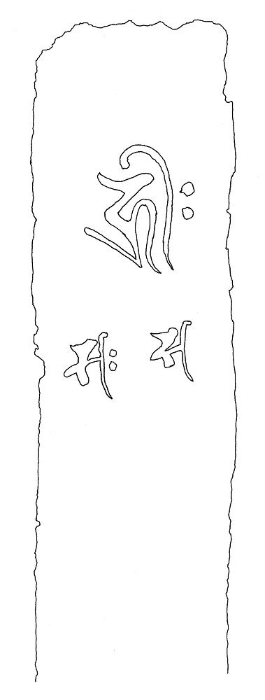 植木観音堂阿弥陀三尊種子自然石塔婆延久二年正面実測図　直方市