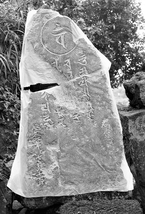 横野梵字「バン」光明真言自然石塔婆　延文四年　下益城郡益城町