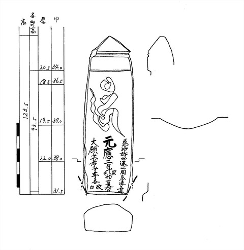 19901123国東市国東町大字川原字上ノ台碑伝型板碑元応二年