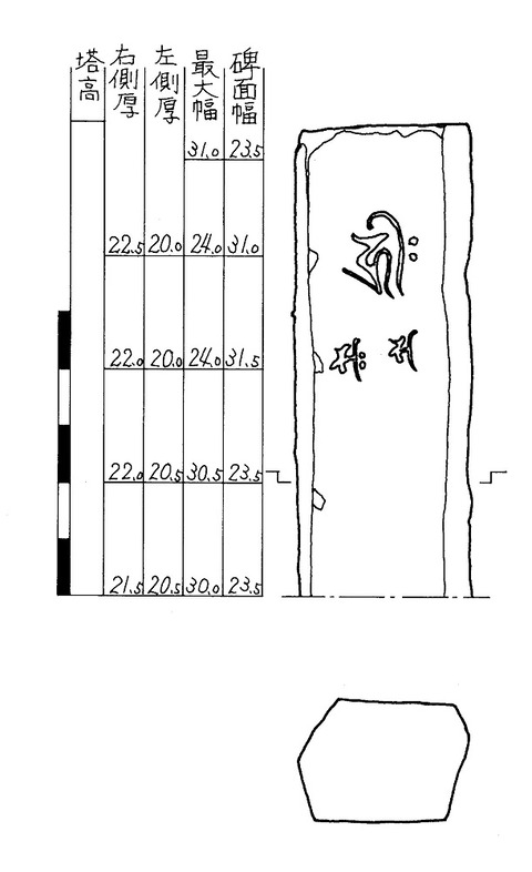 植木観音堂阿弥陀三尊種子自然石塔婆延久二年　直方市