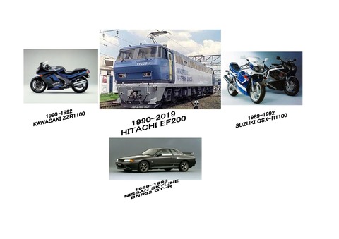 EF200、R32GTR、ZZR1100、GSX-R1100の写真