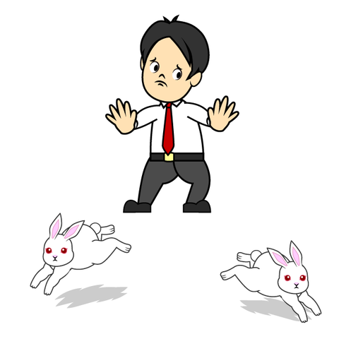 二匹のウサギを追う男性