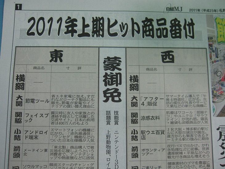 11上半期ヒット商品番付 Zakkan 11上半期ヒット商品番付 Zakkan