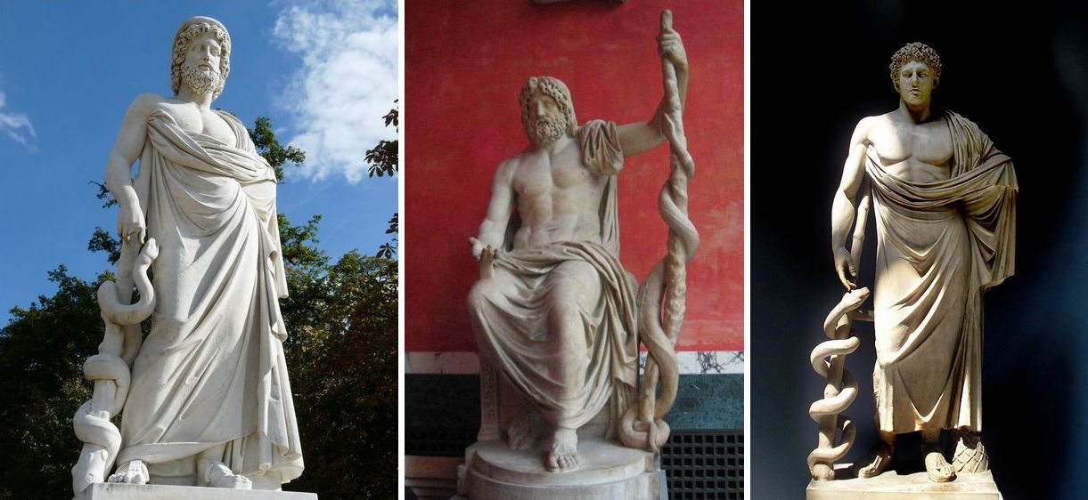 アスクレピオス像 古代ギリシャの医学の神の彫像 約23cm S-230