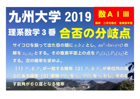 10-12九州大学2019年度理系数学3番Ａ確率Ⅰ2次方程式Ⅲ複素数平面