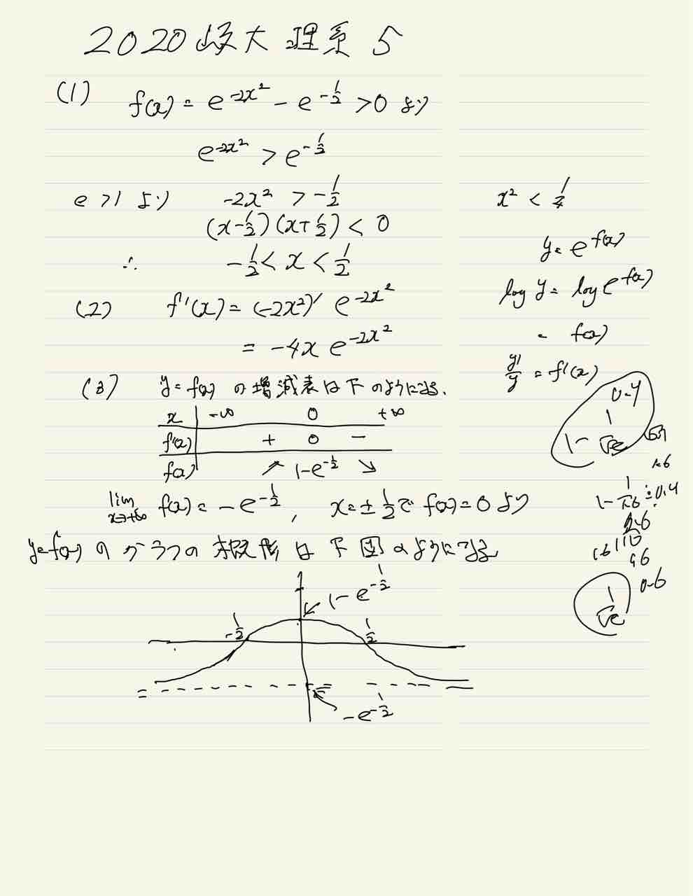 2020年度岐阜大学理系数学5番（数学Ⅲ指数関数の微分） : 学習村の