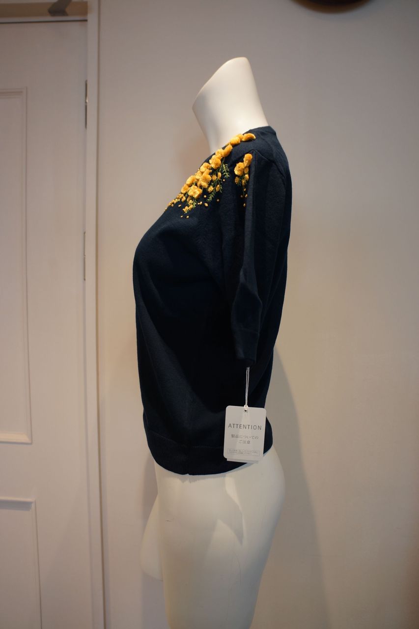 KEITA MARUYAMA(ケイタマルヤマ)ミモザ刺繍半袖ニット : mode KEITA MARUYAMA(ケイタマルヤマ)ミモザ刺繍半袖ニット : mode